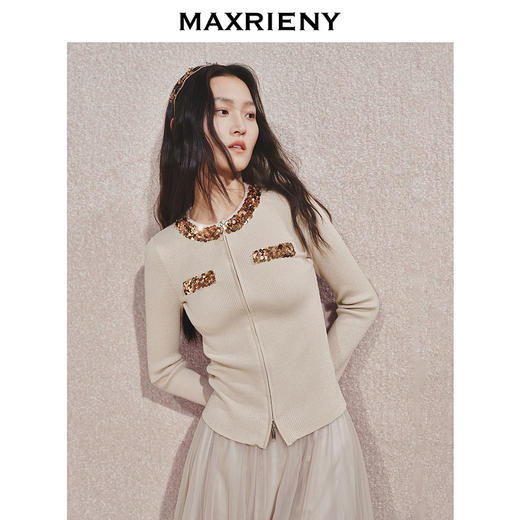 【宫廷巴洛克-商场同款】MAXRIENY亮片装饰针织衫女修身显瘦24秋(货号:MC85SW540) 商品图2