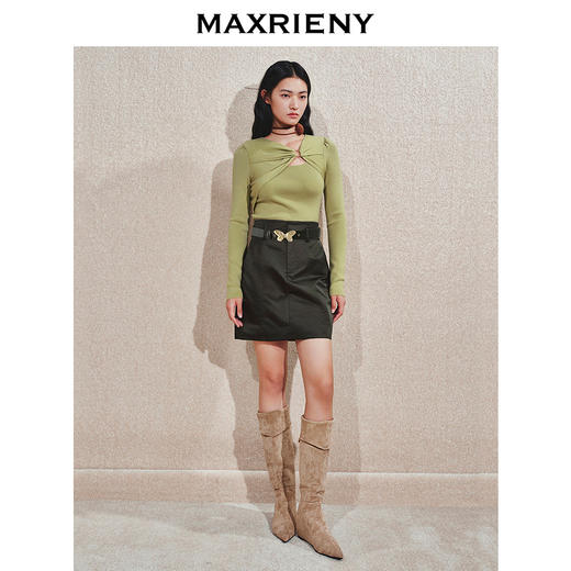 【商场同款】MAXRIENY褶皱套头针织毛衫24冬新款女装修身显瘦上衣(货号:MC85SW543) 商品图1