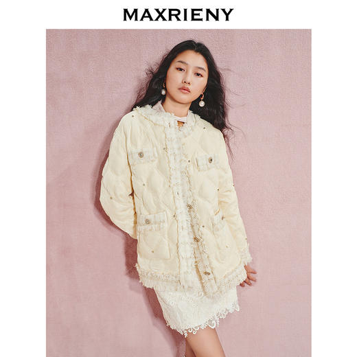 【宫廷巴洛克-商场同款】MAXRIENY钻饰丝绒拼花纱羽绒外套女24秋(货号:MC85DC503) 商品图2