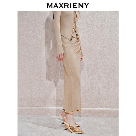 【宫廷巴洛克-商场同款】MAXRIENY精致复古铅笔抽褶开衩半裙24秋(货号:MC85SK548) 商品图2