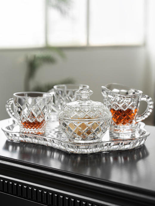 BOHEMIA捷克原装进口 复古中古水晶玻璃家用茶盘餐盘杯垫茶杯托盘DIAMOND钻石纹托盘30.5cm 商品图1