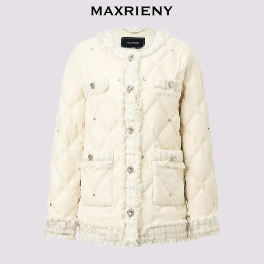 【宫廷巴洛克-商场同款】MAXRIENY钻饰丝绒拼花纱羽绒外套女24秋(货号:MC85DC503) 商品图4