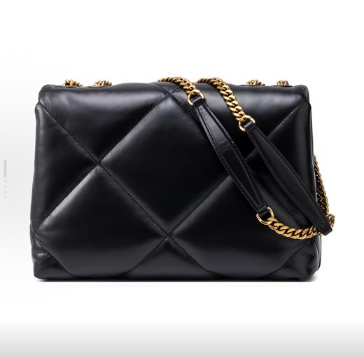 TORY BURCH 汤丽柏琦 Kira 钻石绗缝斜角双TLogo标志 牛皮革 斜挎单肩包 中号 女款 黑色 商品图2