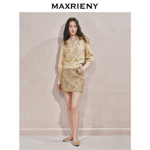 【宫廷巴洛克-商场同款】MAXRIENY华丽宫廷钉珠半裙24冬新款短裙(货号:MC85SK552) 商品图1