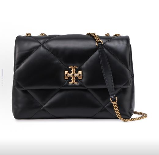 TORY BURCH 汤丽柏琦 Kira 钻石绗缝斜角双TLogo标志 牛皮革 斜挎单肩包 中号 女款 黑色 商品图0