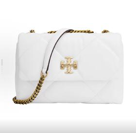 TORY BURCH 汤丽柏琦 Kira 链条肩带翻盖开合 纳帕皮革 斜挎单肩包 小号 女款 白色