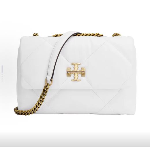 TORY BURCH 汤丽柏琦 Kira 链条肩带翻盖开合 纳帕皮革 斜挎单肩包 小号 女款 白色 商品图0