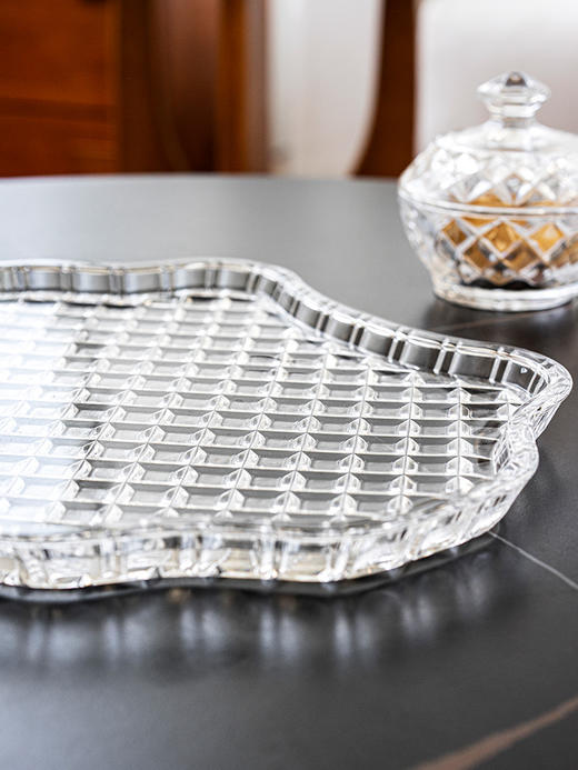 BOHEMIA捷克原装进口 复古中古水晶玻璃家用茶盘餐盘杯垫茶杯托盘DIAMOND钻石纹托盘30.5cm 商品图3