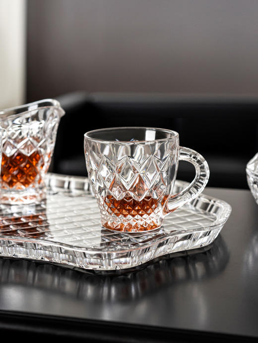 BOHEMIA捷克原装进口 复古中古水晶玻璃家用茶盘餐盘杯垫茶杯托盘DIAMOND钻石纹托盘30.5cm 商品图5