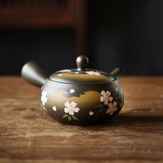 日本进口常滑烧侧把急须壶日式手工家用泡茶壶防烫过滤小清新茶具樱花流光茶壶370cc 商品图0