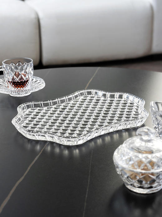 BOHEMIA捷克原装进口 复古中古水晶玻璃家用茶盘餐盘杯垫茶杯托盘DIAMOND钻石纹托盘30.5cm 商品图2
