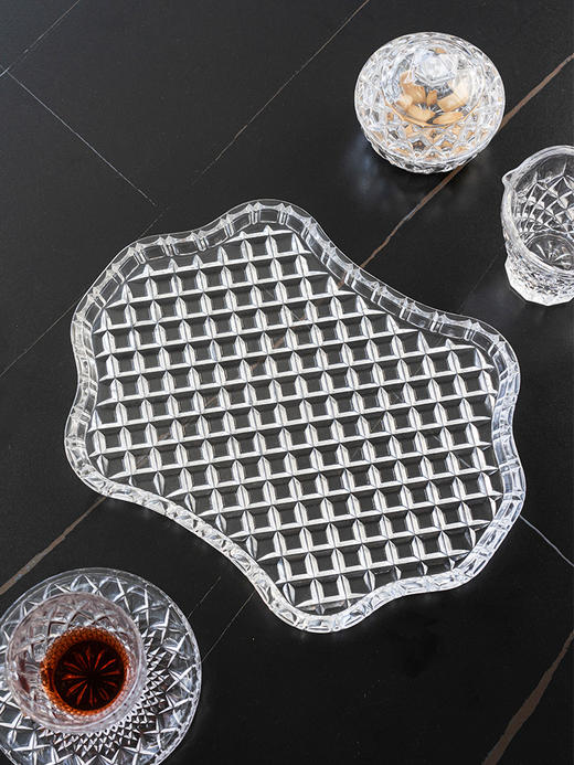 BOHEMIA捷克原装进口 复古中古水晶玻璃家用茶盘餐盘杯垫茶杯托盘DIAMOND钻石纹托盘30.5cm 商品图4