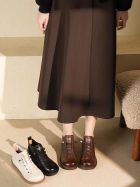 【绒里可选】西村名物2025年冬季新款舒适厚底防滑软底软面系带马丁靴短筒靴X25DS49911