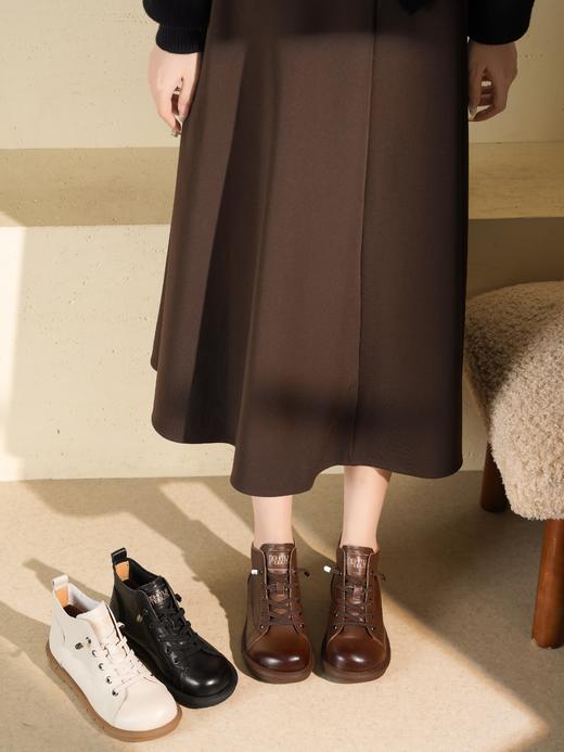 【绒里可选】西村名物2025年冬季新款舒适厚底防滑软底软面系带马丁靴短筒靴X25DS49911 商品图0