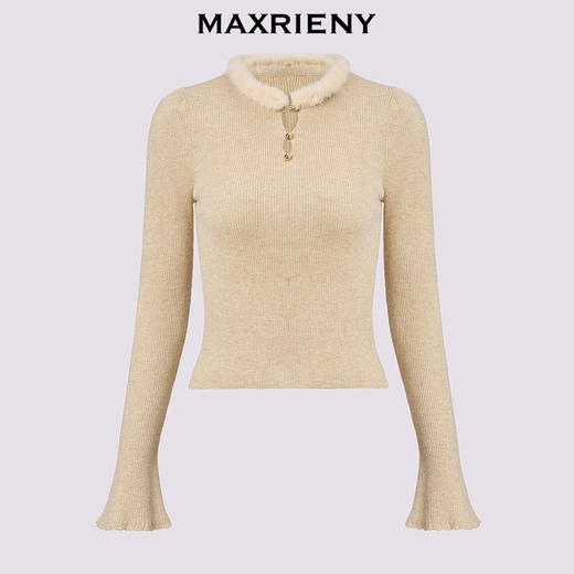 【冬日逸境-商场同款】MAXRIENY精致水貂毛领套头针织修身上衣女(货号:MC85SW551) 商品图4