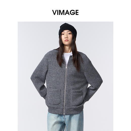 VIMAGE纬漫纪针织圆领宽松时尚慵懒外套V2403113 商品图0