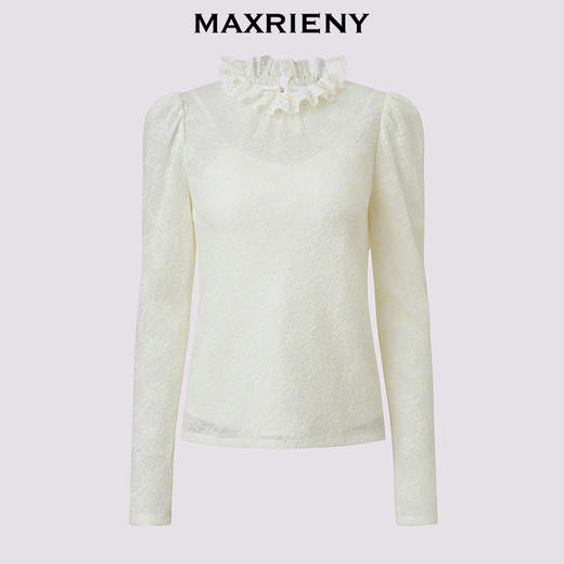 MAXRIENY【商场同款】2025秋纯色蕾丝连帽雪纺衫(货号:MF86TP506) 商品图4