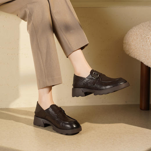 西村名物2025年秋季新款厚底增高防滑软底软面舒适百搭乐福鞋T25CM31751 商品图1