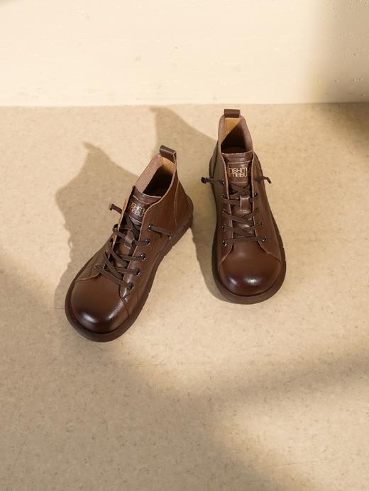 【绒里可选】西村名物2025年冬季新款舒适厚底防滑软底软面系带马丁靴短筒靴X25DS49911 商品图11