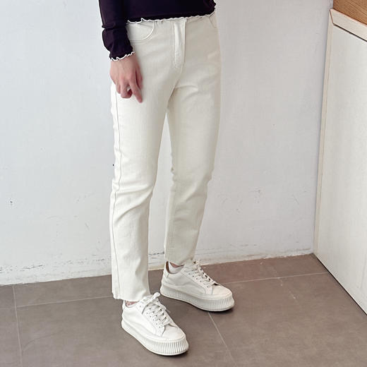 秋季新款九分直筒裤欧货高腰撞色烟管裤 商品图3