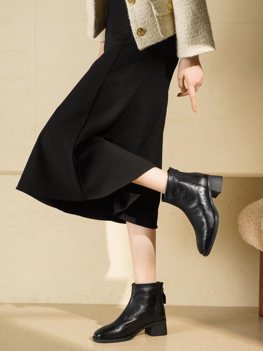 西村名物2025年冬季新款舒适粗跟防滑时尚方头切尔西靴时装短靴T25DS49641 商品图3