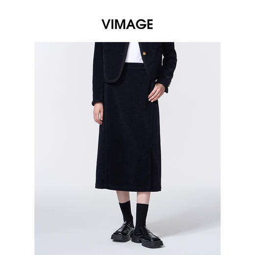 VIMAGE纬漫纪时尚通勤侧面开叉复古半裙V2406116 商品图0
