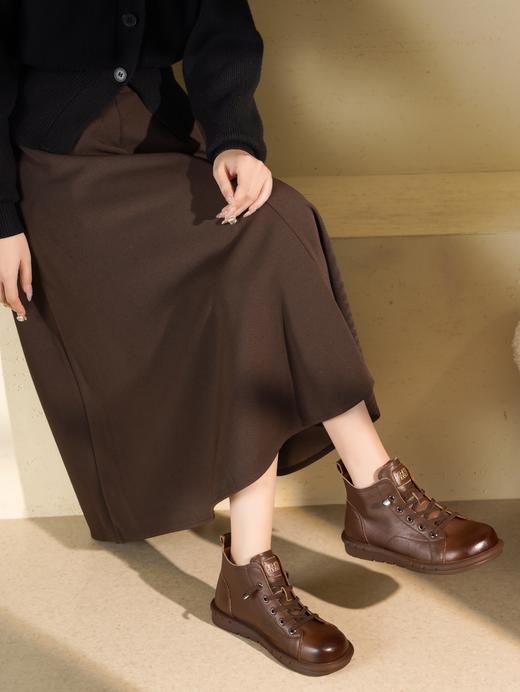 【绒里可选】西村名物2025年冬季新款舒适厚底防滑软底软面系带马丁靴短筒靴X25DS49911 商品图6