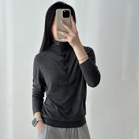 秋冬洋气纯色简约半开扣套头长袖羊绒针织衫软糯舒适气质打底衫女
