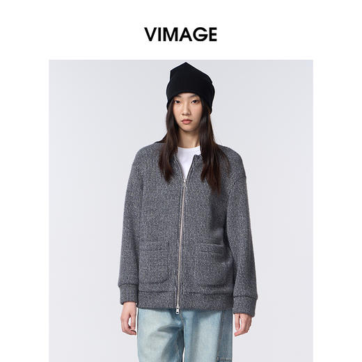 VIMAGE纬漫纪针织圆领宽松时尚慵懒外套V2403113 商品图3