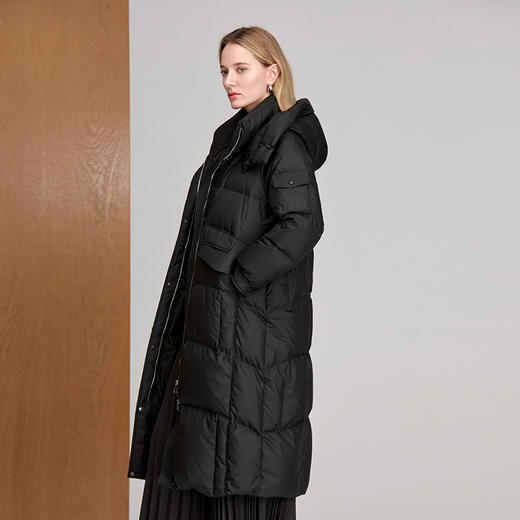 EITIE爱特爱暗扣厚实高领兜帽鹅绒填充长款轻盈羽绒外套8411113 商品图2