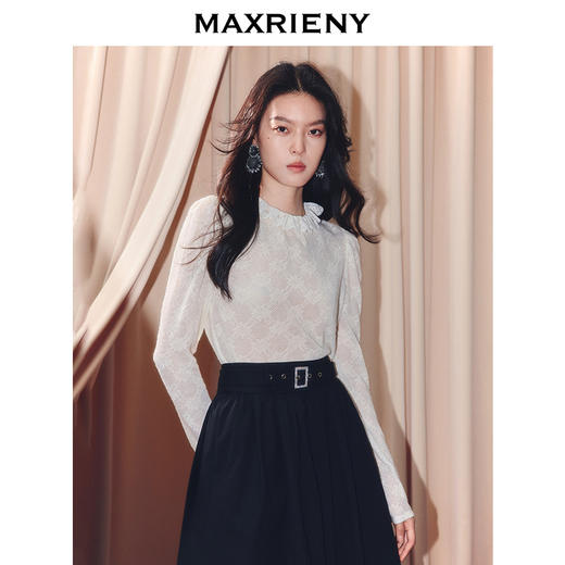 MAXRIENY【商场同款】2025秋纯色蕾丝连帽雪纺衫(货号:MF86TP506) 商品图2
