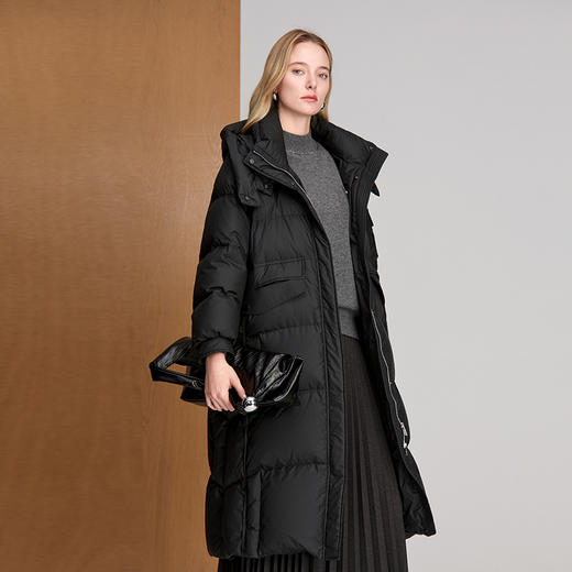 EITIE爱特爱暗扣厚实高领兜帽鹅绒填充长款轻盈羽绒外套8411113 商品图3