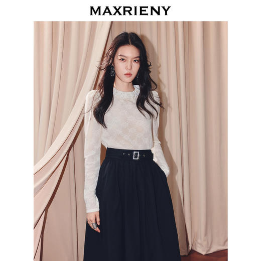 MAXRIENY【商场同款】2025秋纯色蕾丝连帽雪纺衫(货号:MF86TP506) 商品图0
