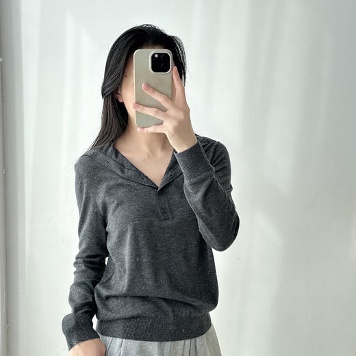 秋冬洋气纯色简约半开扣套头长袖羊绒针织衫软糯舒适气质打底衫女 商品图5