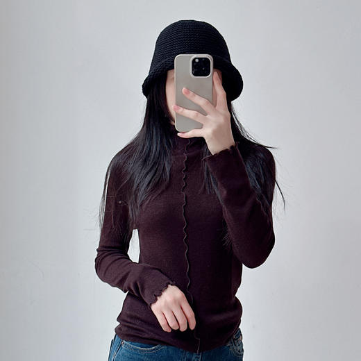 2025秋冬新款时尚百搭立领纯色一条线袖口花边 商品图4