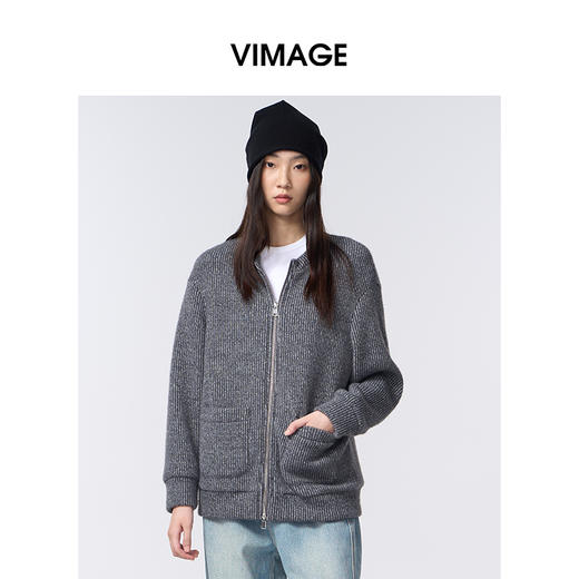 VIMAGE纬漫纪针织圆领宽松时尚慵懒外套V2403113 商品图2