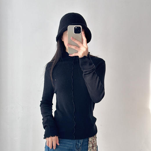 2025秋冬新款时尚百搭立领纯色一条线袖口花边 商品图7