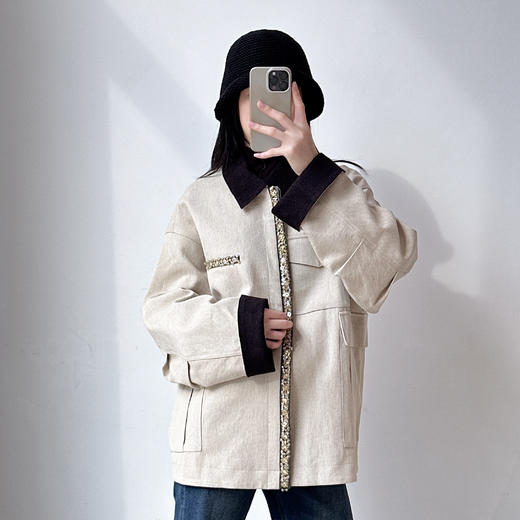 秋季新款小众设计撞色翻领重工钉珠高级感中长款风衣外套潮 商品图2