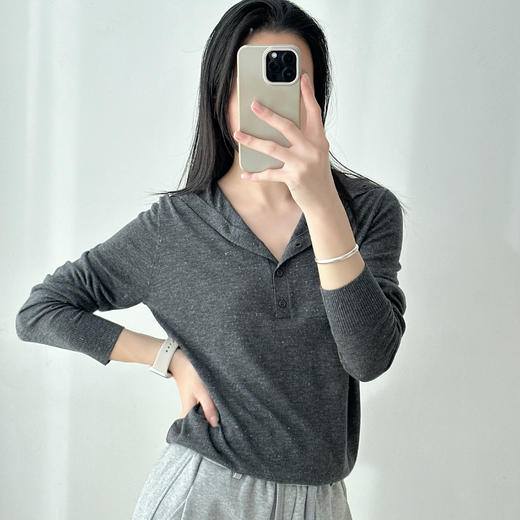 秋冬洋气纯色简约半开扣套头长袖羊绒针织衫软糯舒适气质打底衫女 商品图3