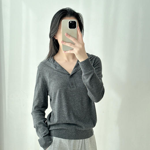 秋冬洋气纯色简约半开扣套头长袖羊绒针织衫软糯舒适气质打底衫女 商品图2