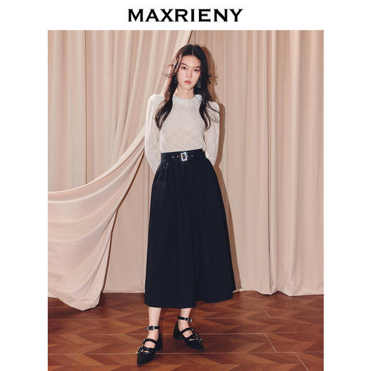 MAXRIENY【商场同款】2025秋纯色蕾丝连帽雪纺衫(货号:MF86TP506) 商品图1