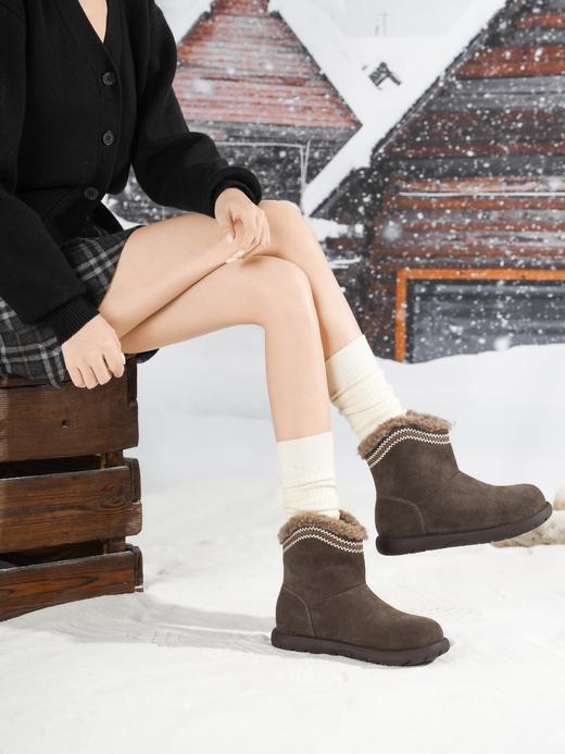西村名物2025年冬季新款厚底防滑毛绒内里舒适保暖时装短靴切尔西靴T25DS49521 商品图0