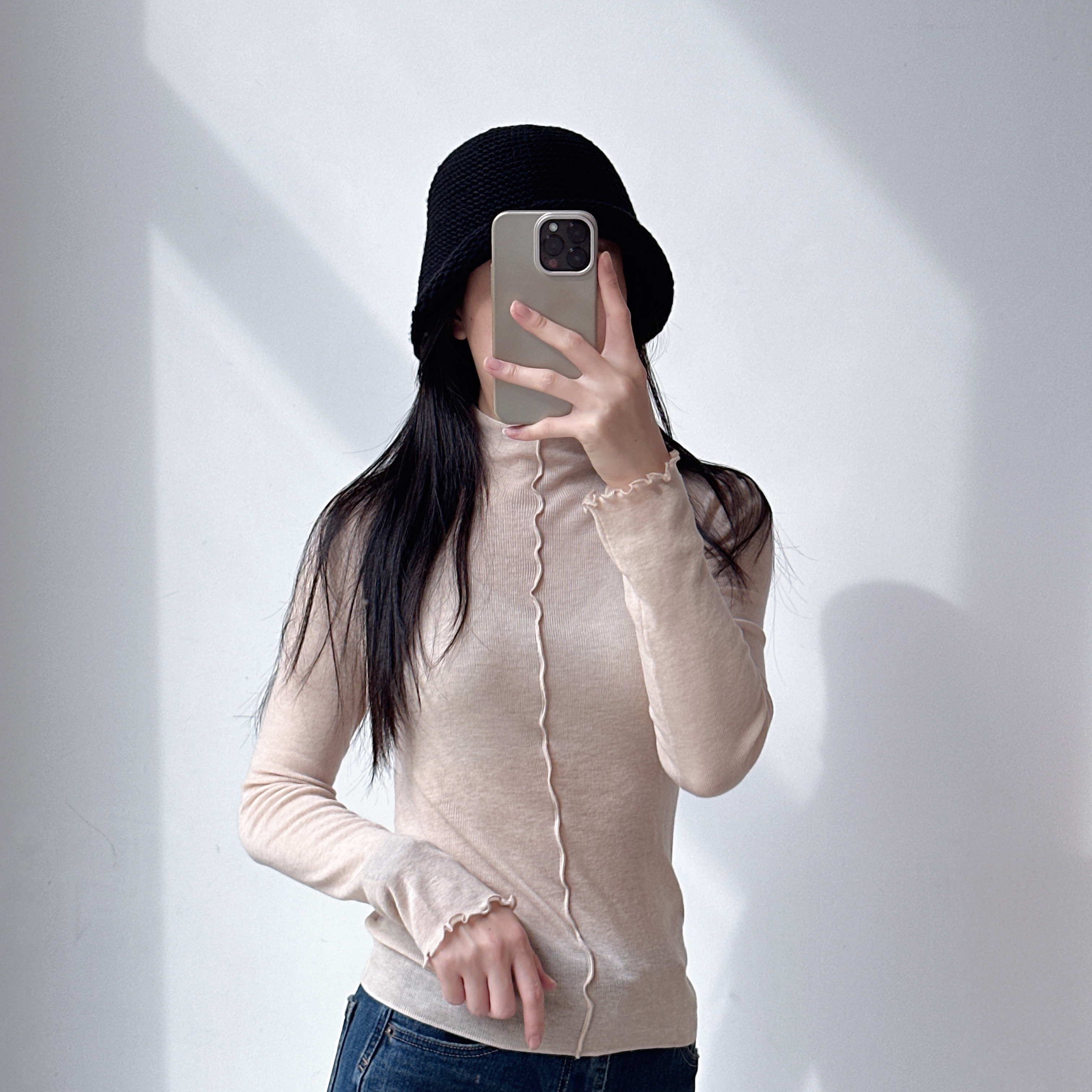 2025秋冬新款时尚百搭立领纯色一条线袖口花边