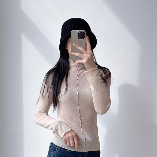 2025秋冬新款时尚百搭立领纯色一条线袖口花边 商品图0