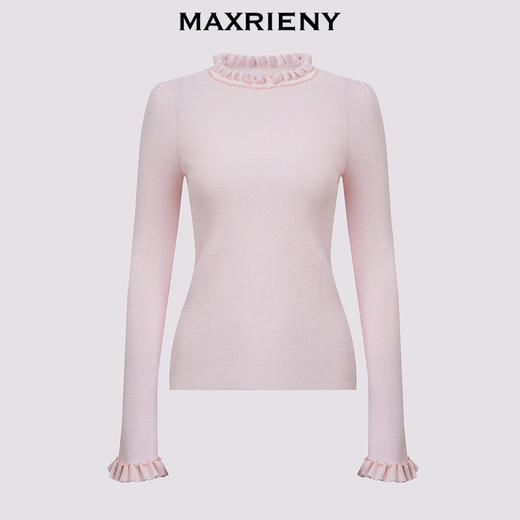 【商场同款】MAXRIENY甜美文艺中高领套头毛针织衫女修身显瘦上衣(货号:MC85SW544) 商品图4
