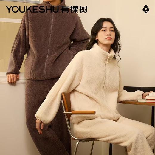 【有棵树·暖到了】珊瑚绒睡衣女加绒加厚可外穿秋冬家居服防静电情侣睡衣女 商品图1