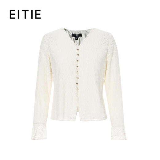 EITIE爱特爱V 领收腰蕾丝喇叭袖口设计别致灵动小上衣8413103 商品图6