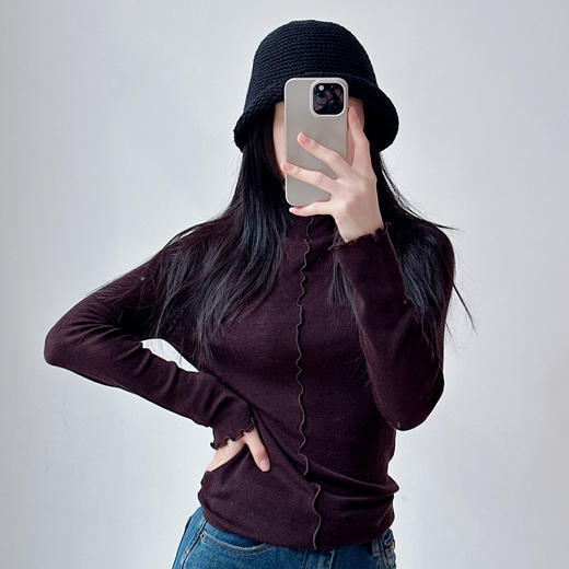 2025秋冬新款时尚百搭立领纯色一条线袖口花边 商品图5