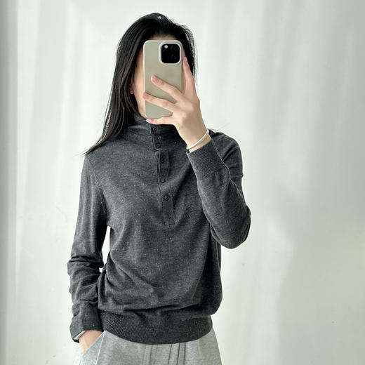 秋冬洋气纯色简约半开扣套头长袖羊绒针织衫软糯舒适气质打底衫女 商品图4