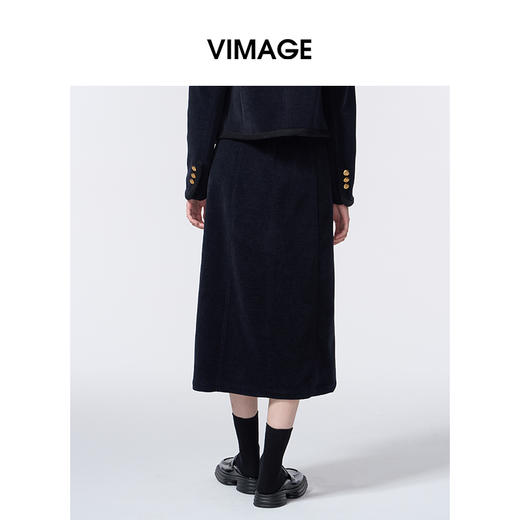 VIMAGE纬漫纪时尚通勤侧面开叉复古半裙V2406116 商品图5